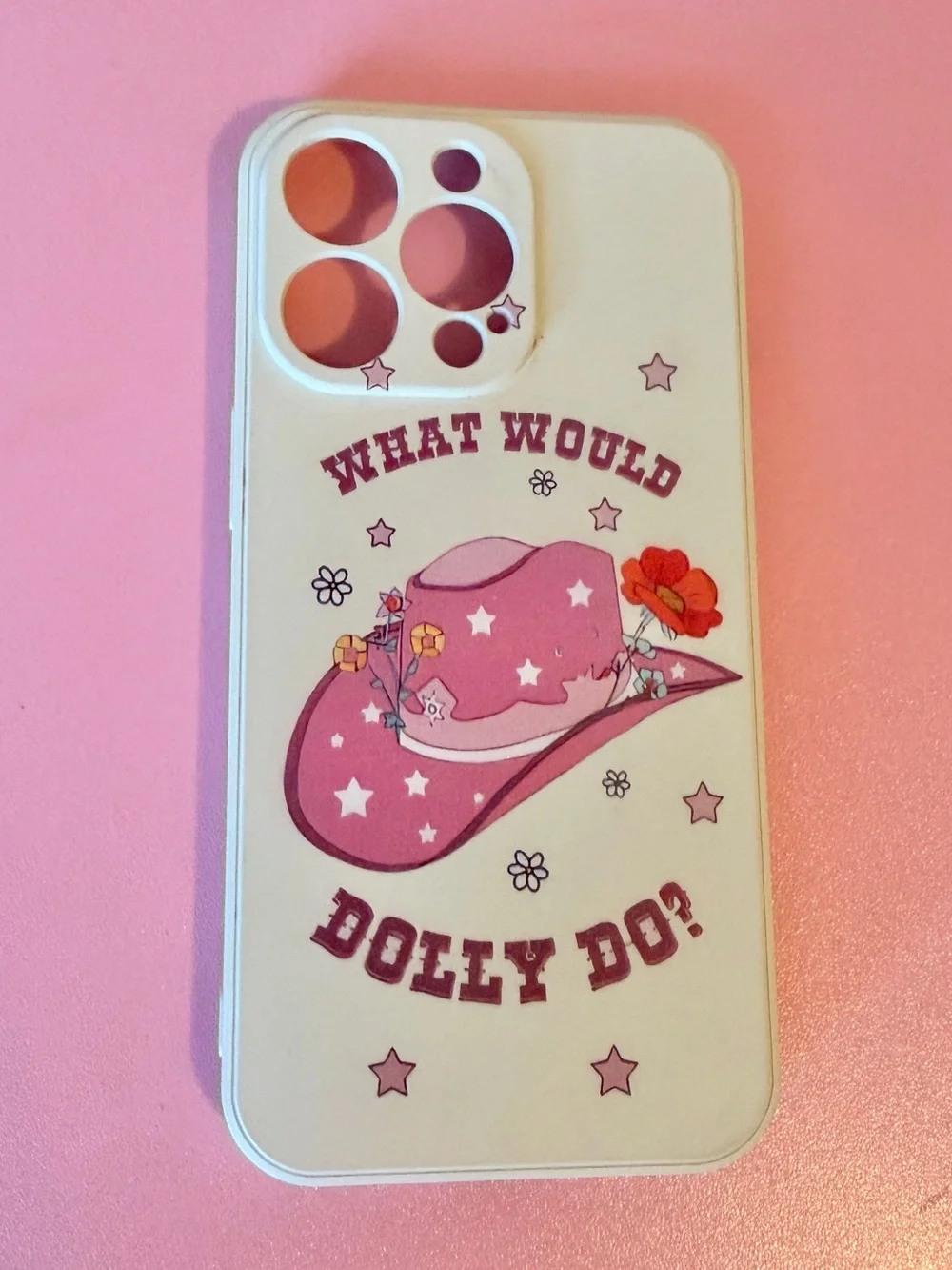“What Would Dolly Do?” Dolly Parton Pink & Cream Cowgirl 🌸 iPhone 13pro Case